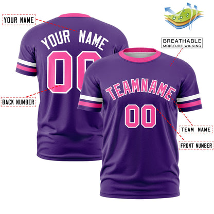 Custom Purple Pink T-shirt Classic Style Stripe Fashion Sports Shirt for Youth & Adults