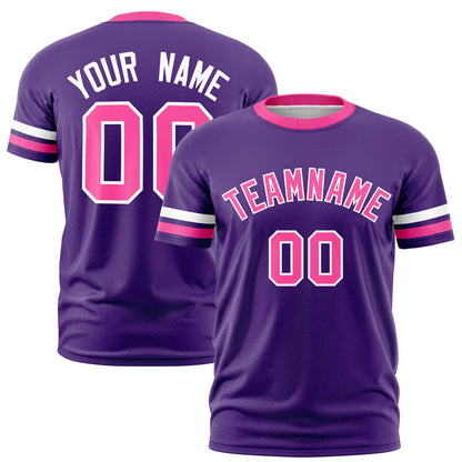 Custom Purple Pink T-shirt Classic Style Stripe Fashion Sports Shirt for Youth & Adults