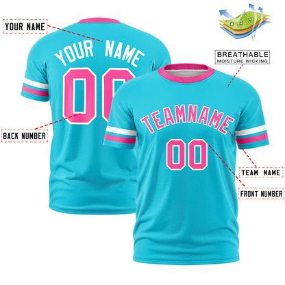 Custom Sky Blue Pink T-shirt Classic Style Stripe Fashion Sports Shirt for Youth & Adults
