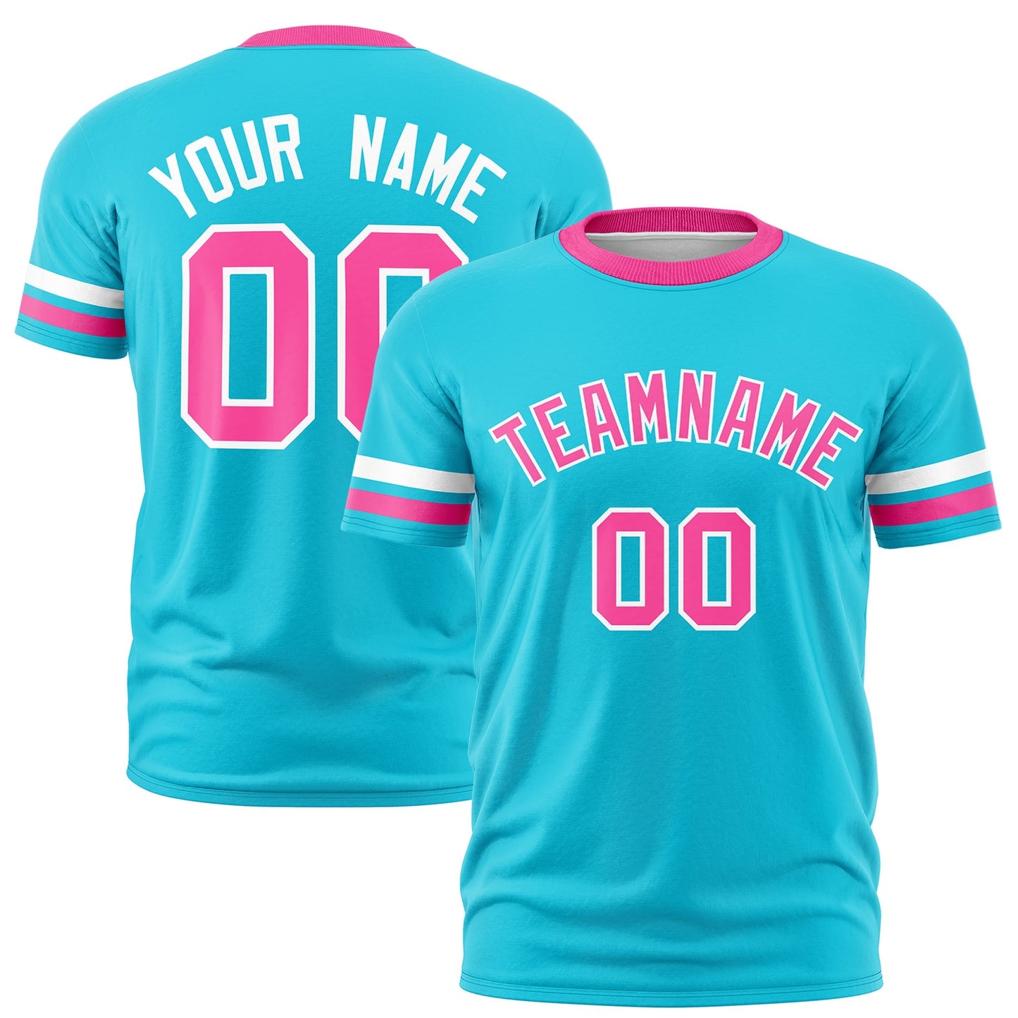Custom Sky Blue Pink T-shirt Classic Style Stripe Fashion Sports Shirt for Youth & Adults