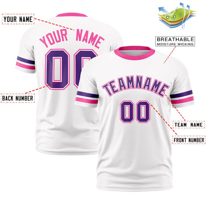 Custom White Pink T-shirt Classic Style Stripe Fashion Sports Shirt for Youth & Adults