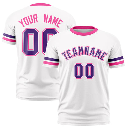 Custom White Pink T-shirt Classic Style Stripe Fashion Sports Shirt for Youth & Adults