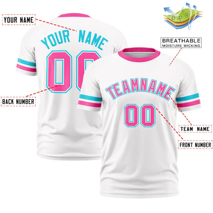 Custom White Pink T-shirt Classic Style Stripe Fashion Sports Shirt for Youth & Adults