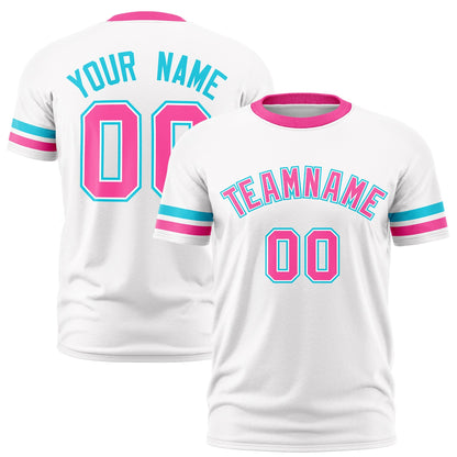 Custom White Pink T-shirt Classic Style Stripe Fashion Sports Shirt for Youth & Adults