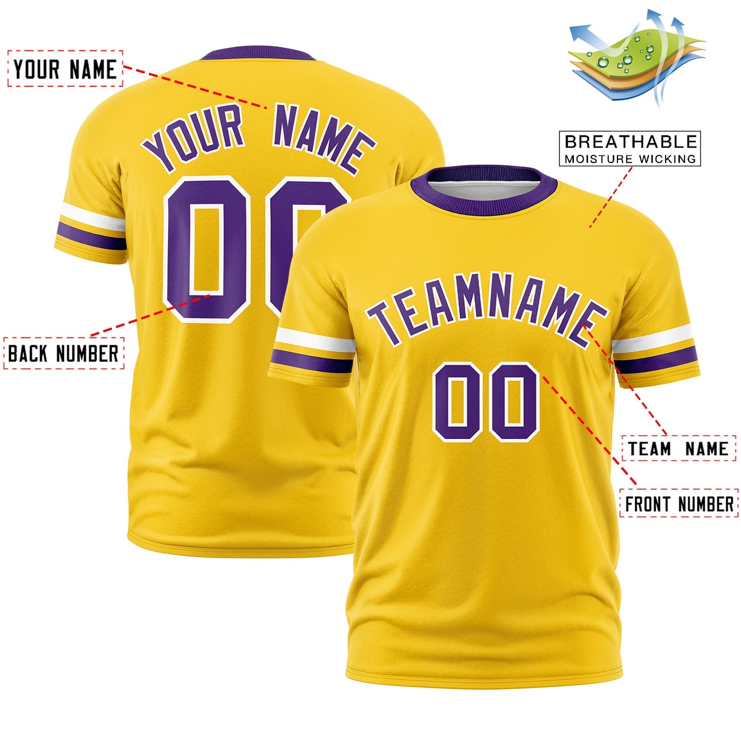 Custom Gold Purple T-shirt Classic Style Stripe Fashion Sports Shirt for Youth & Adults