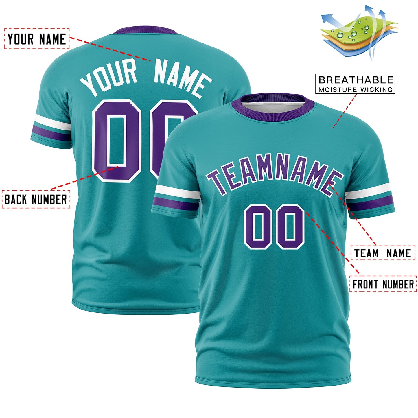 Custom Aqua Purple T-shirt Classic Style Stripe Fashion Sports Shirt for Youth & Adults