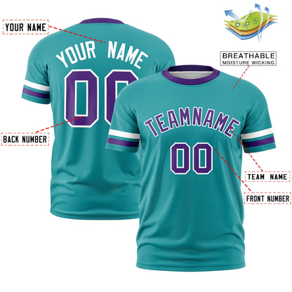 Custom Aqua Purple T-shirt Classic Style Stripe Fashion Sports Shirt for Youth & Adults