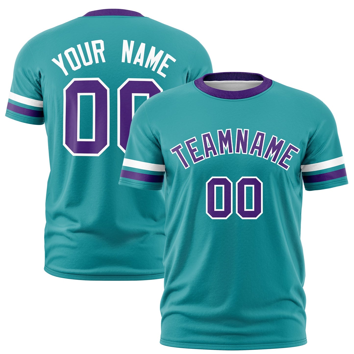 Custom Aqua Purple T-shirt Classic Style Stripe Fashion Sports Shirt for Youth & Adults
