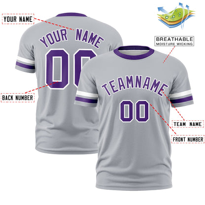 Custom Gray Purple T-shirt Classic Style Stripe Fashion Sports Shirt for Youth & Adults