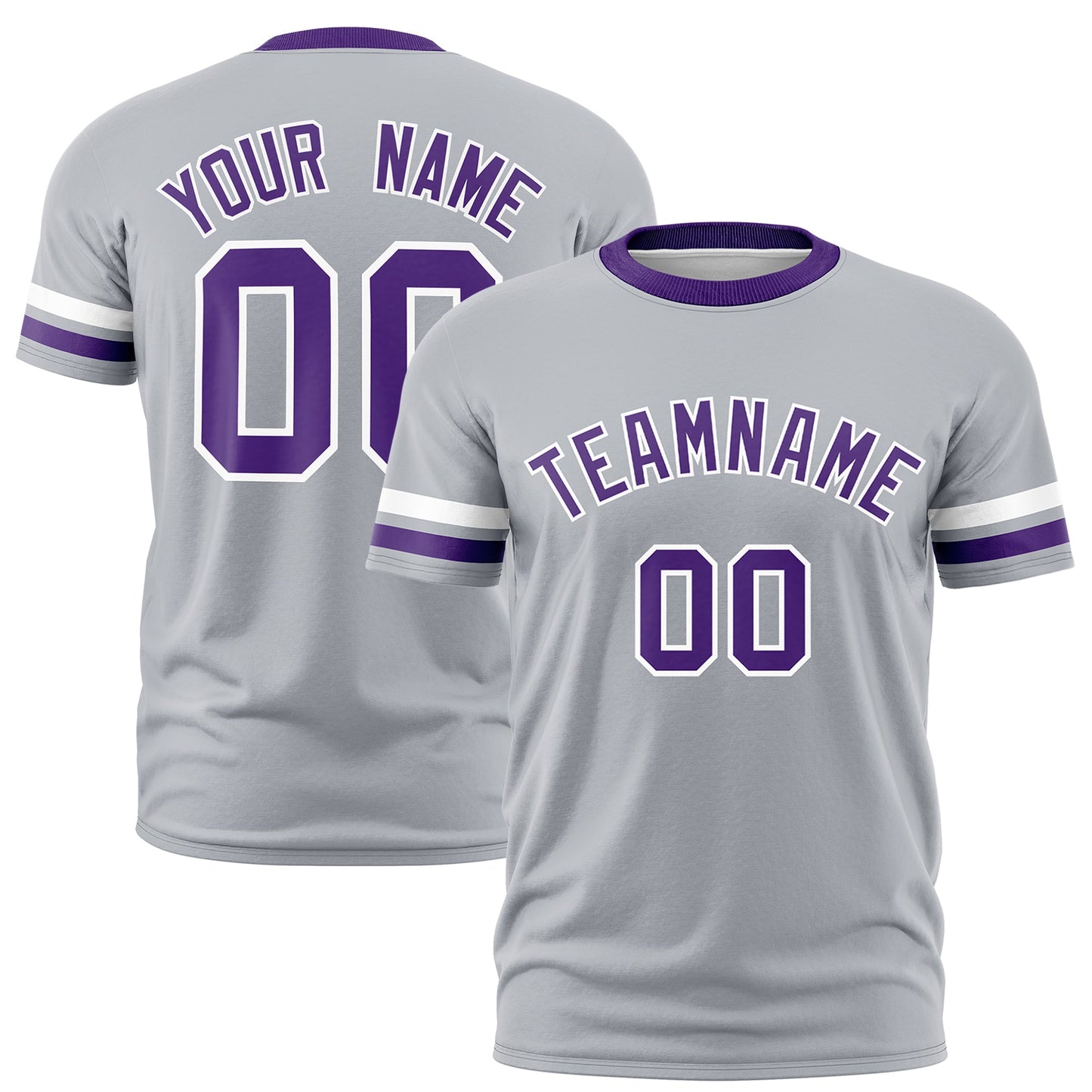 Custom Gray Purple T-shirt Classic Style Stripe Fashion Sports Shirt for Youth & Adults
