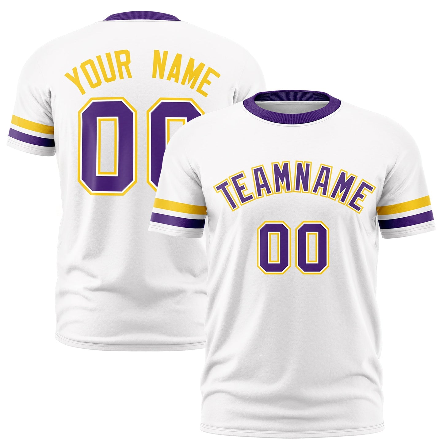 Custom White Purple T-shirt Classic Style Stripe Fashion Sports Shirt for Youth & Adults