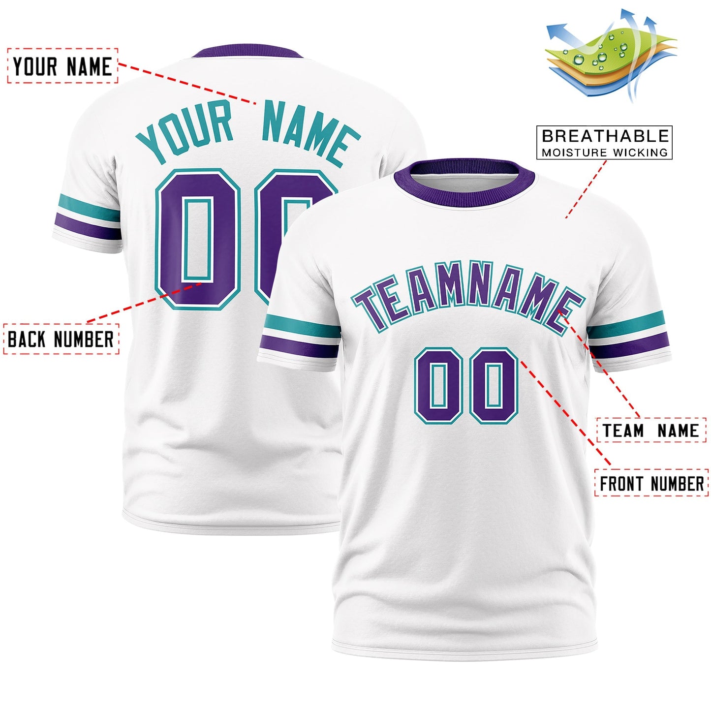 Custom White Purple T-shirt Classic Style Stripe Fashion Sports Shirt for Youth & Adults