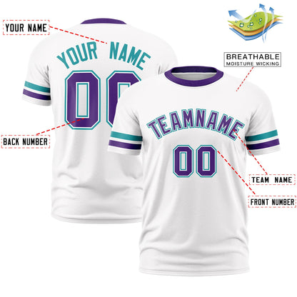 Custom White Purple T-shirt Classic Style Stripe Fashion Sports Shirt for Youth & Adults