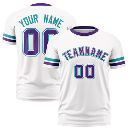 Custom White Purple T-shirt Classic Style Stripe Fashion Sports Shirt for Youth & Adults