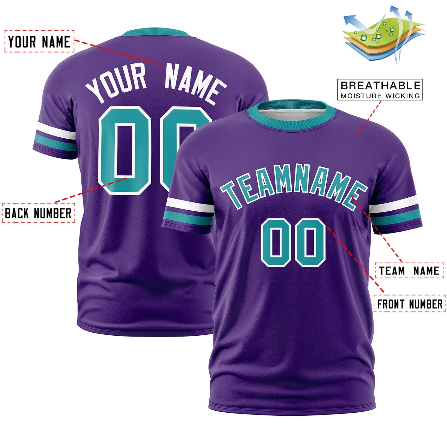 Custom Purple Aqua T-shirt Classic Style Stripe Fashion Sports Shirt for Youth & Adults