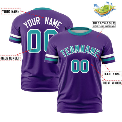 Custom Purple Aqua T-shirt Classic Style Stripe Fashion Sports Shirt for Youth & Adults
