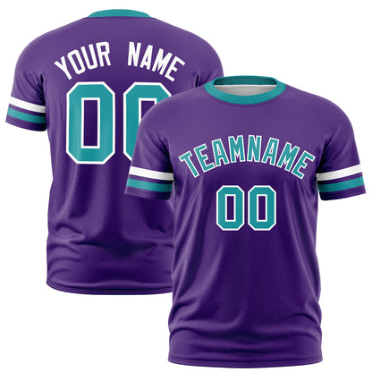 Custom Purple Aqua T-shirt Classic Style Stripe Fashion Sports Shirt for Youth & Adults