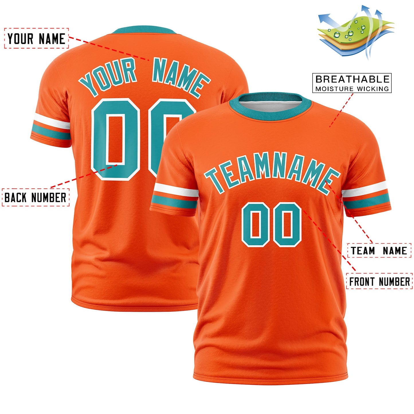 Custom Orange Aqua T-shirt Classic Style Stripe Fashion Sports Shirt for Youth & Adults