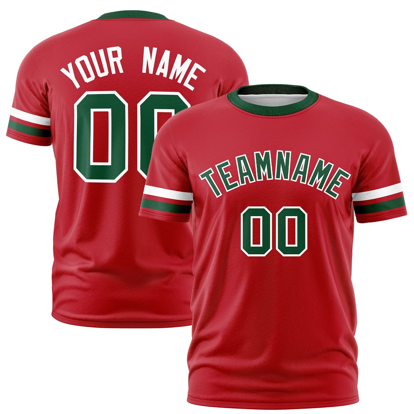 Custom Red Green T-shirt Classic Style Stripe Fashion Sports Shirt for Youth & Adults