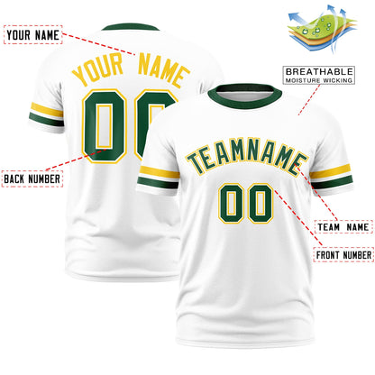 Custom White Green T-shirt Classic Style Stripe Fashion Sports Shirt for Youth & Adults
