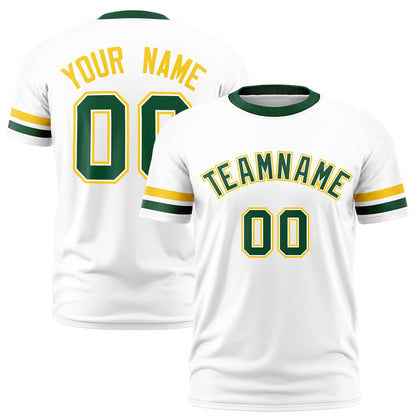 Custom White Green T-shirt Classic Style Stripe Fashion Sports Shirt for Youth & Adults