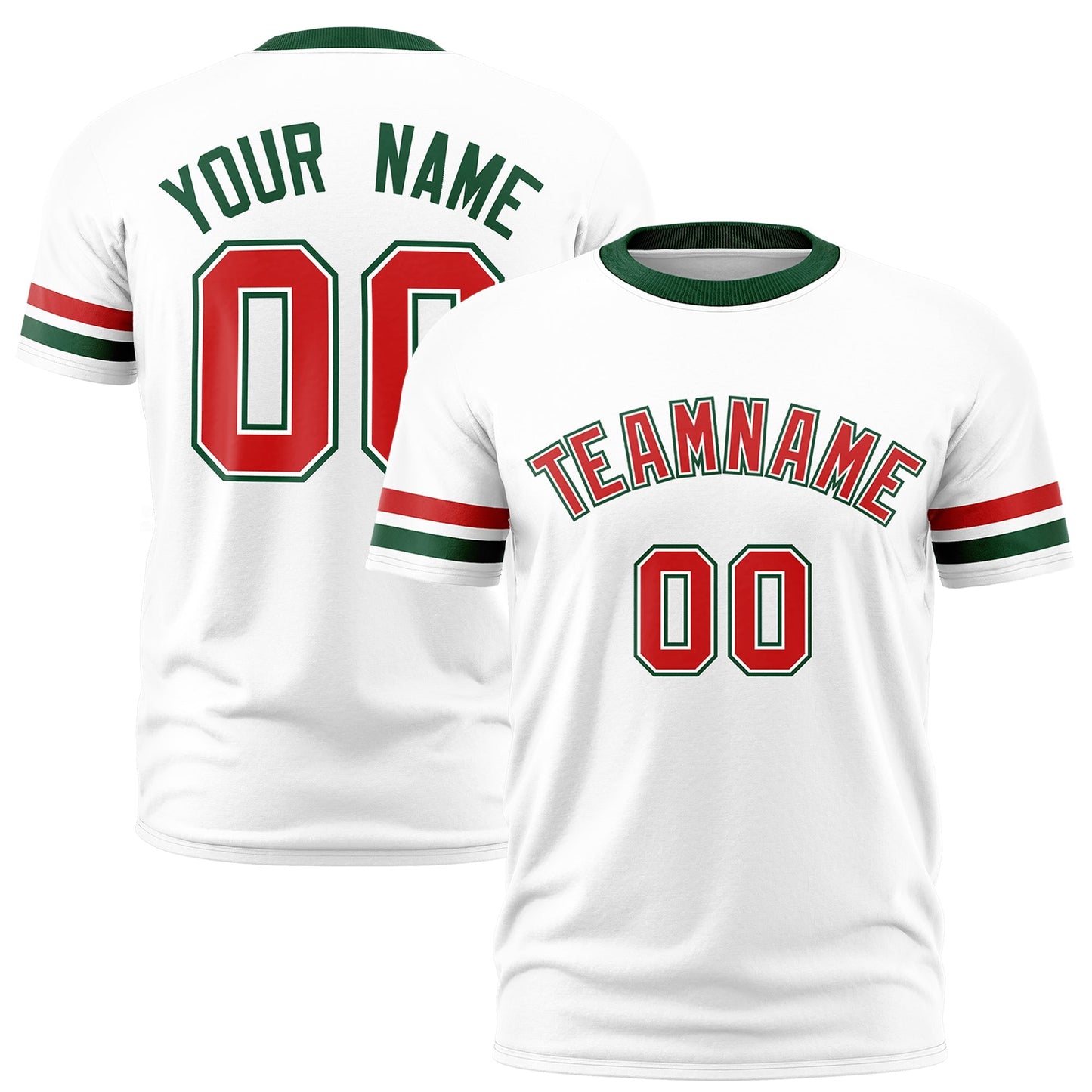 Custom White Green T-shirt Classic Style Stripe Fashion Sports Shirt for Youth & Adults