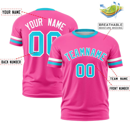 Custom Pink Sky Blue T-shirt Classic Style Stripe Fashion Sports Shirt for Youth & Adults