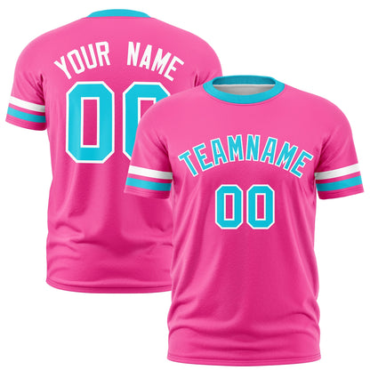 Custom Pink Sky Blue T-shirt Classic Style Stripe Fashion Sports Shirt for Youth & Adults