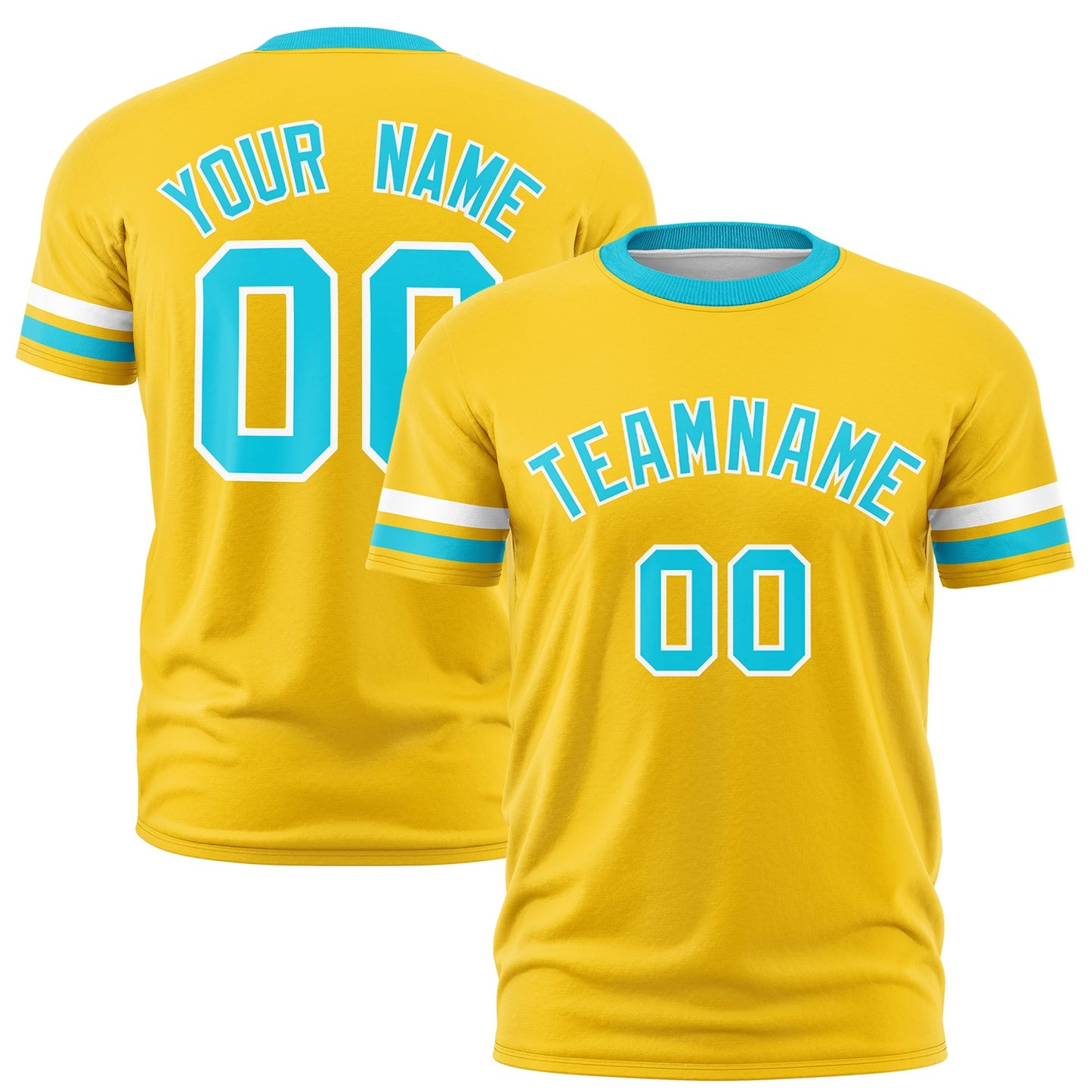 Custom Gold Sky Blue T-shirt Classic Style Stripe Fashion Sports Shirt for Youth & Adults