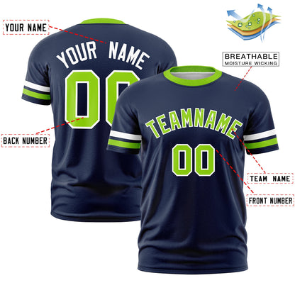 Custom Navy Neon Green T-shirt Classic Style Stripe Fashion Sports Shirt for Youth & Adults