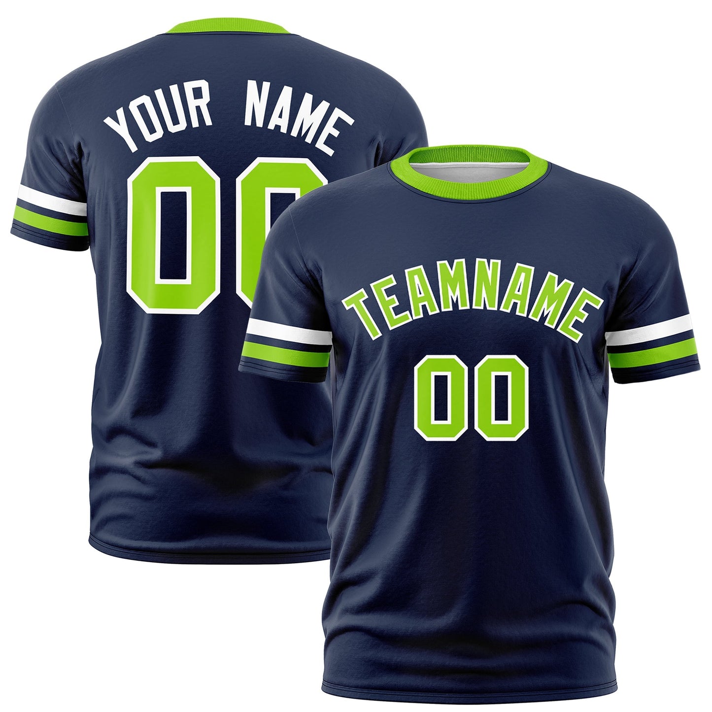 Custom Navy Neon Green T-shirt Classic Style Stripe Fashion Sports Shirt for Youth & Adults