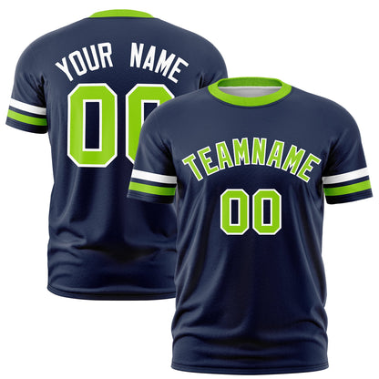 Custom Navy Neon Green T-shirt Classic Style Stripe Fashion Sports Shirt for Youth & Adults