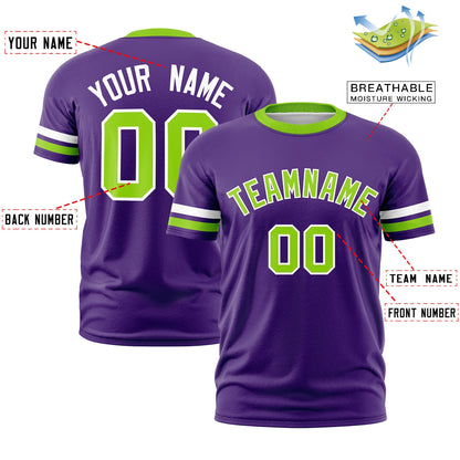 Custom Purple Neon Green T-shirt Classic Style Stripe Fashion Sports Shirt for Youth & Adults