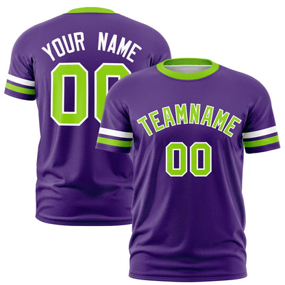 Custom Purple Neon Green T-shirt Classic Style Stripe Fashion Sports Shirt for Youth & Adults