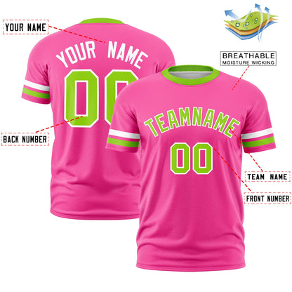 Custom Pink Neon Green T-shirt Classic Style Stripe Fashion Sports Shirt for Youth & Adults