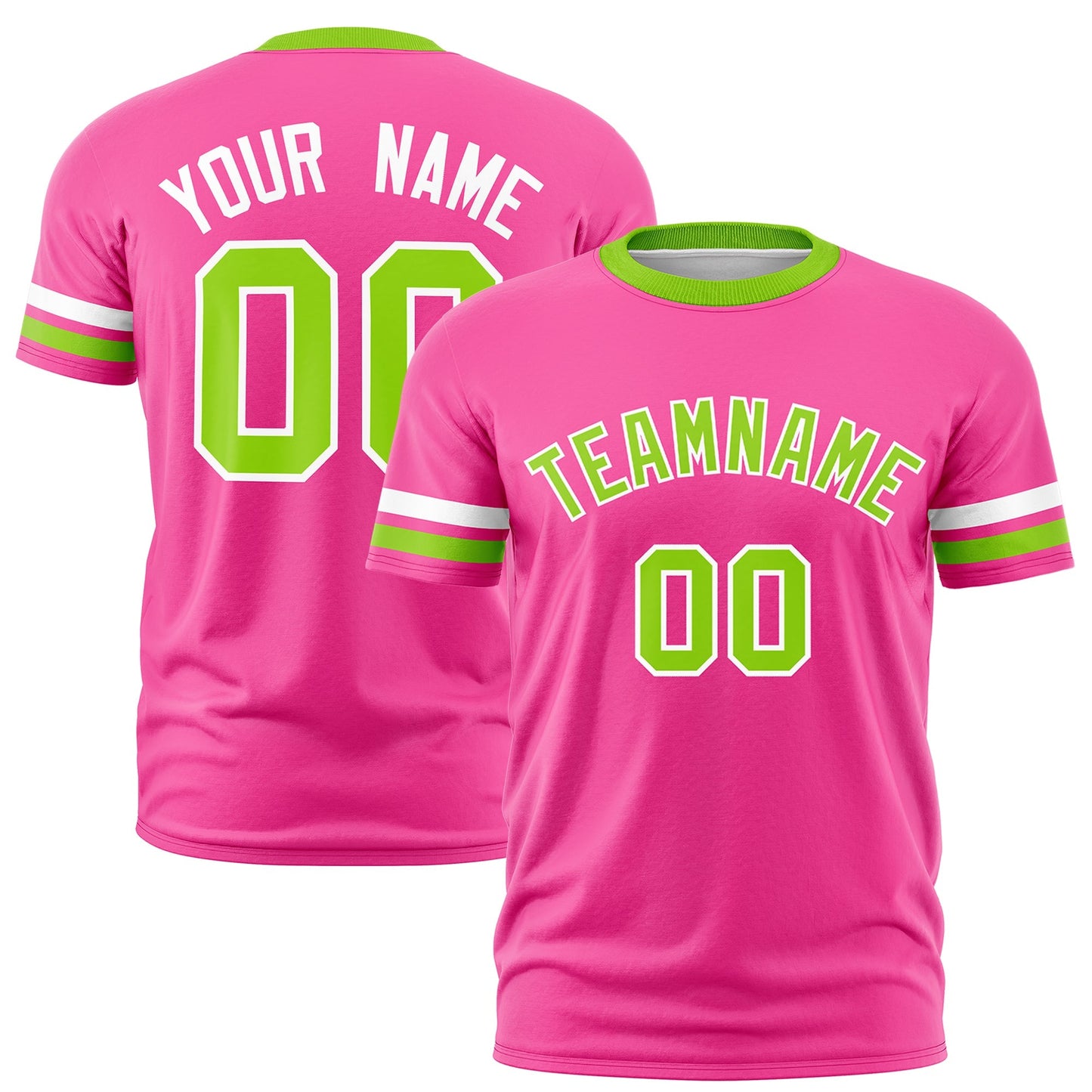 Custom Pink Neon Green T-shirt Classic Style Stripe Fashion Sports Shirt for Youth & Adults