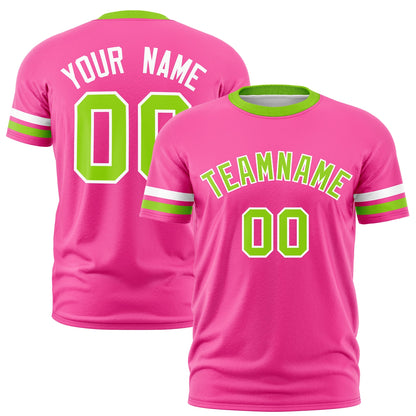 Custom Pink Neon Green T-shirt Classic Style Stripe Fashion Sports Shirt for Youth & Adults