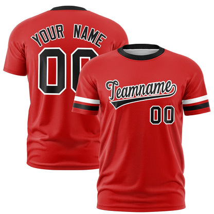 Custom Red Black T-shirt Classic Style Stripe Fashion Sports Shirt for Youth & Adults