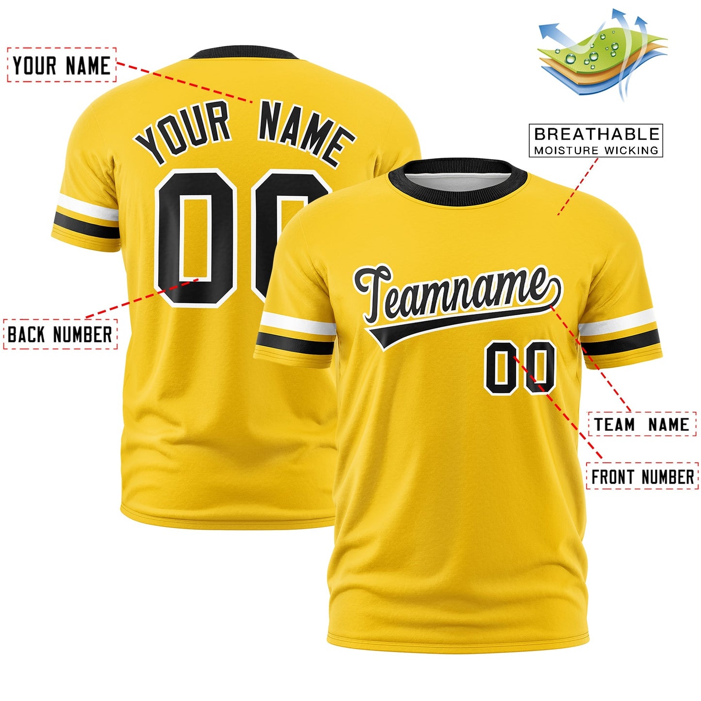 Custom Gold Black T-shirt Classic Style Stripe Fashion Sports Shirt for Youth & Adults