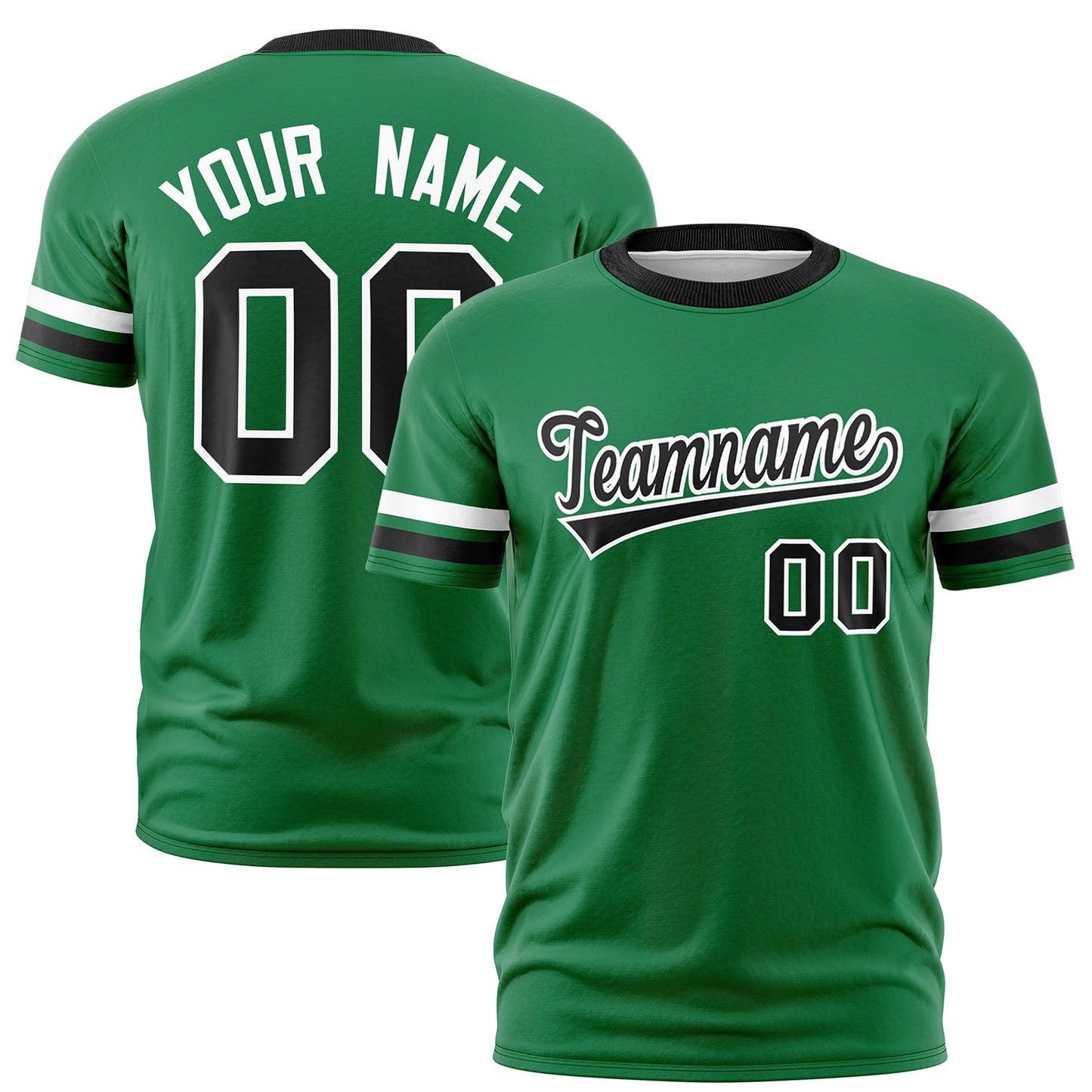 Custom Kelly Green Black T-shirt Classic Style Stripe Fashion Sports Shirt for Youth & Adults