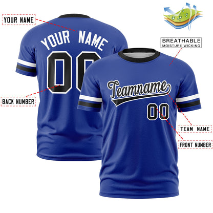 Custom Royal Blue Black T-shirt Classic Style Stripe Fashion Sports Shirt for Youth & Adults