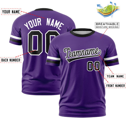 Custom Purple Black T-shirt Classic Style Stripe Fashion Sports Shirt for Youth & Adults