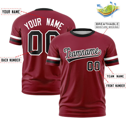 Custom Crimson Black T-shirt Classic Style Stripe Fashion Sports Shirt for Youth & Adults