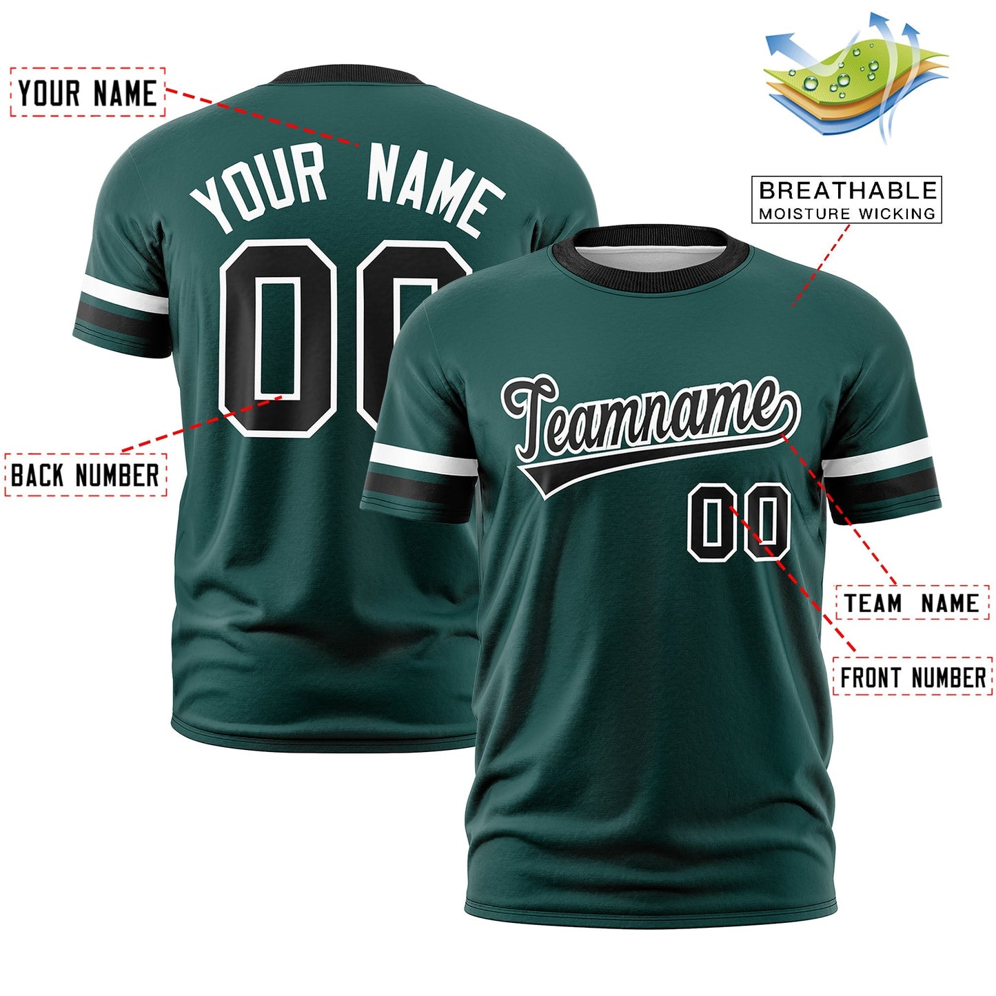 Custom Midnight Green Black T-shirt Classic Style Stripe Fashion Sports Shirt for Youth & Adults