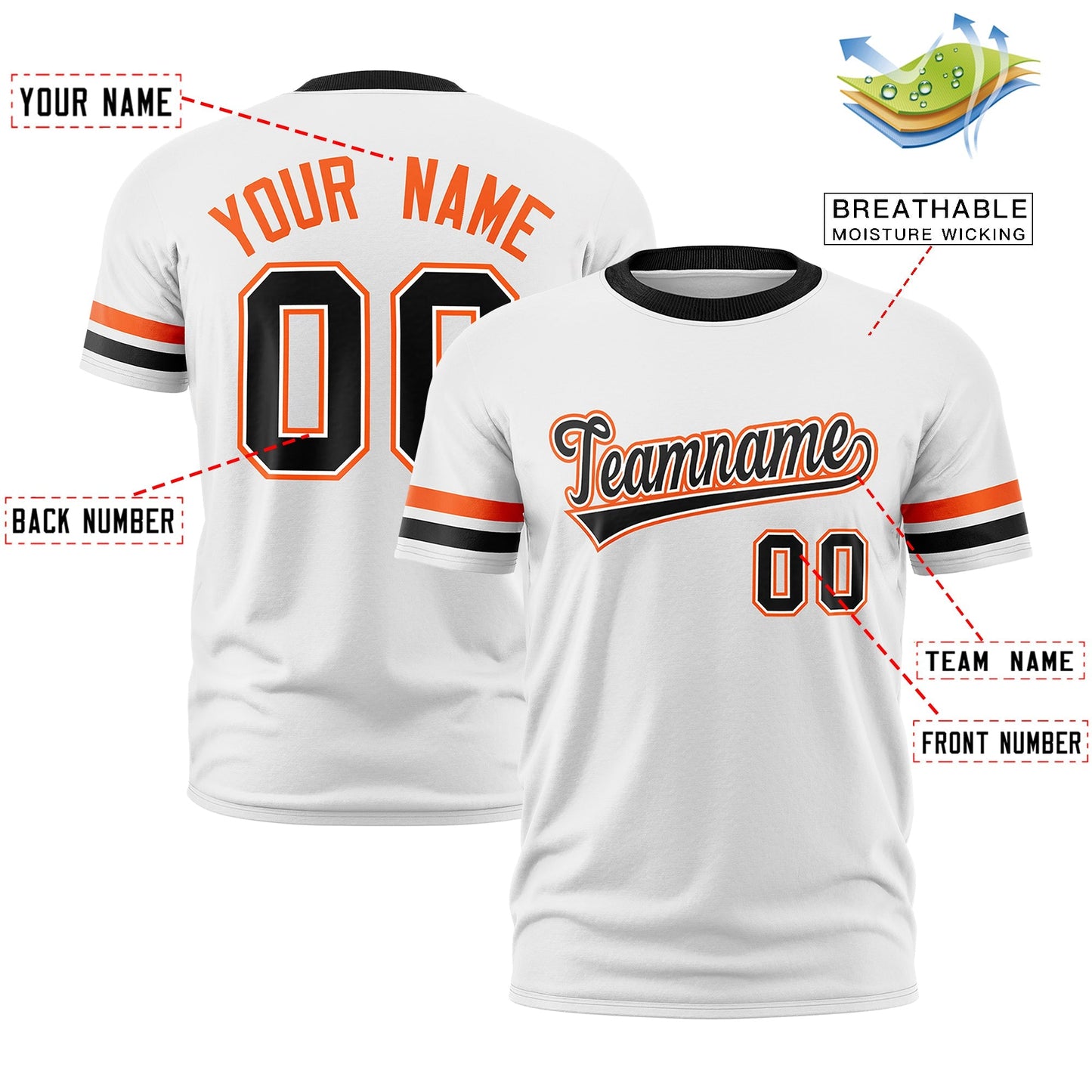 Custom White Black T-shirt Classic Style Stripe Fashion Sports Shirt for Youth & Adults
