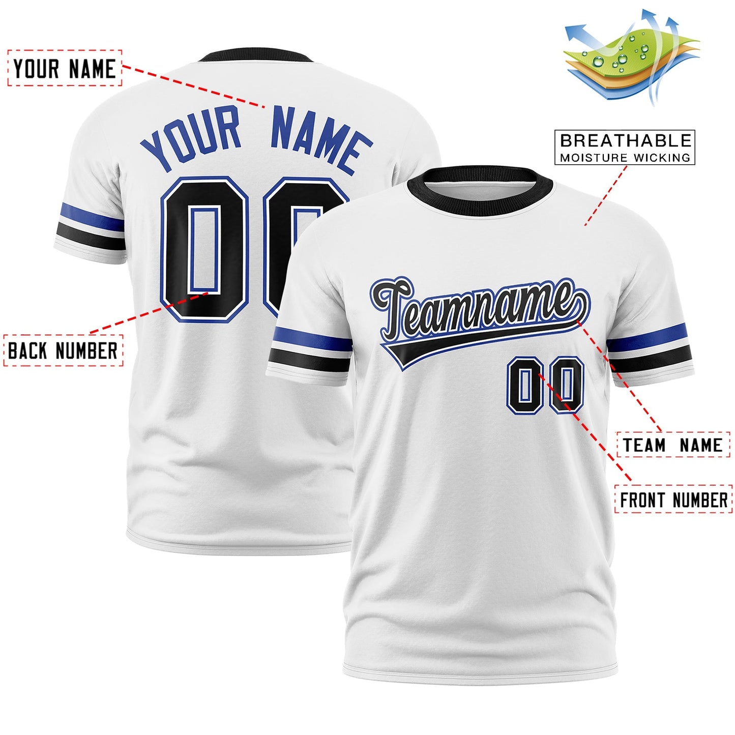 Custom White Black T-shirt Classic Style Stripe Fashion Sports Shirt for Youth & Adults