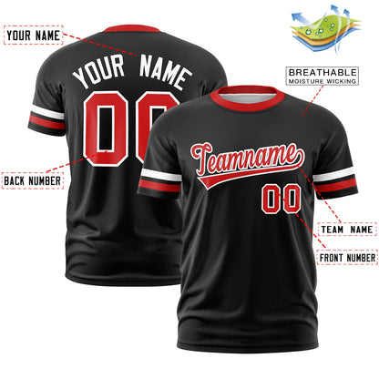 Custom Black Red T-shirt Classic Style Stripe Fashion Sports Shirt for Youth & Adults