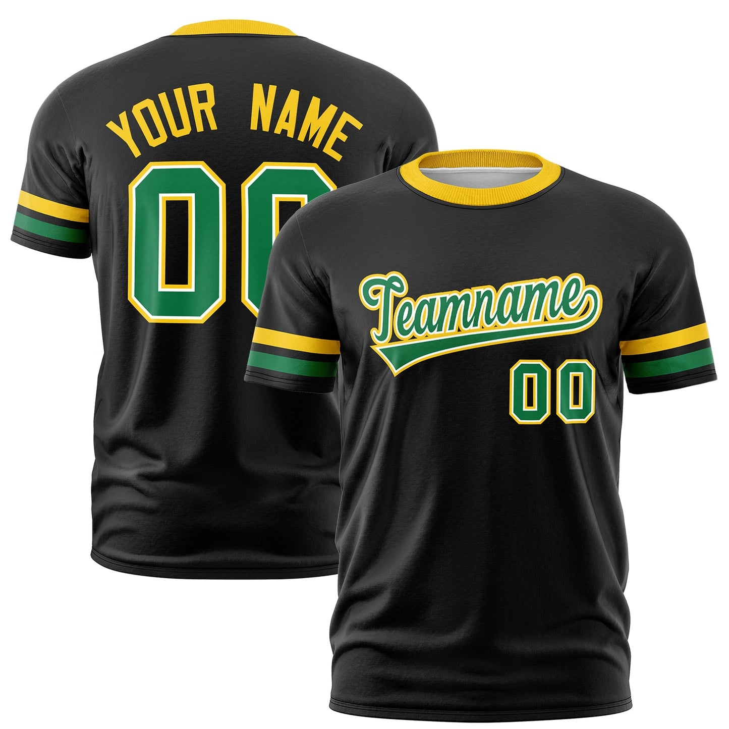 Custom Black Kelly Green T-shirt Classic Style Stripe Fashion Sports Shirt for Youth & Adults