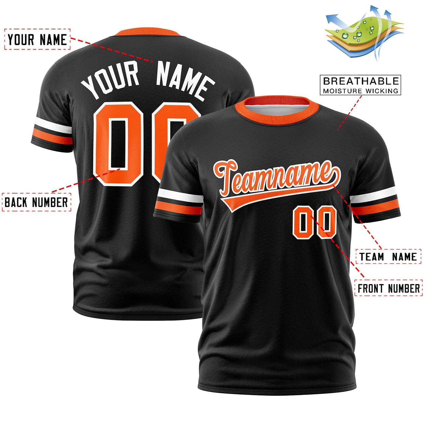 Custom Black Orange T-shirt Classic Style Stripe Fashion Sports Shirt for Youth & Adults