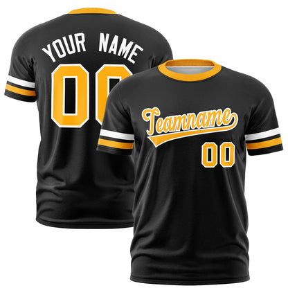 Custom Black Yellow T-shirt Classic Style Stripe Fashion Sports Shirt for Youth & Adults